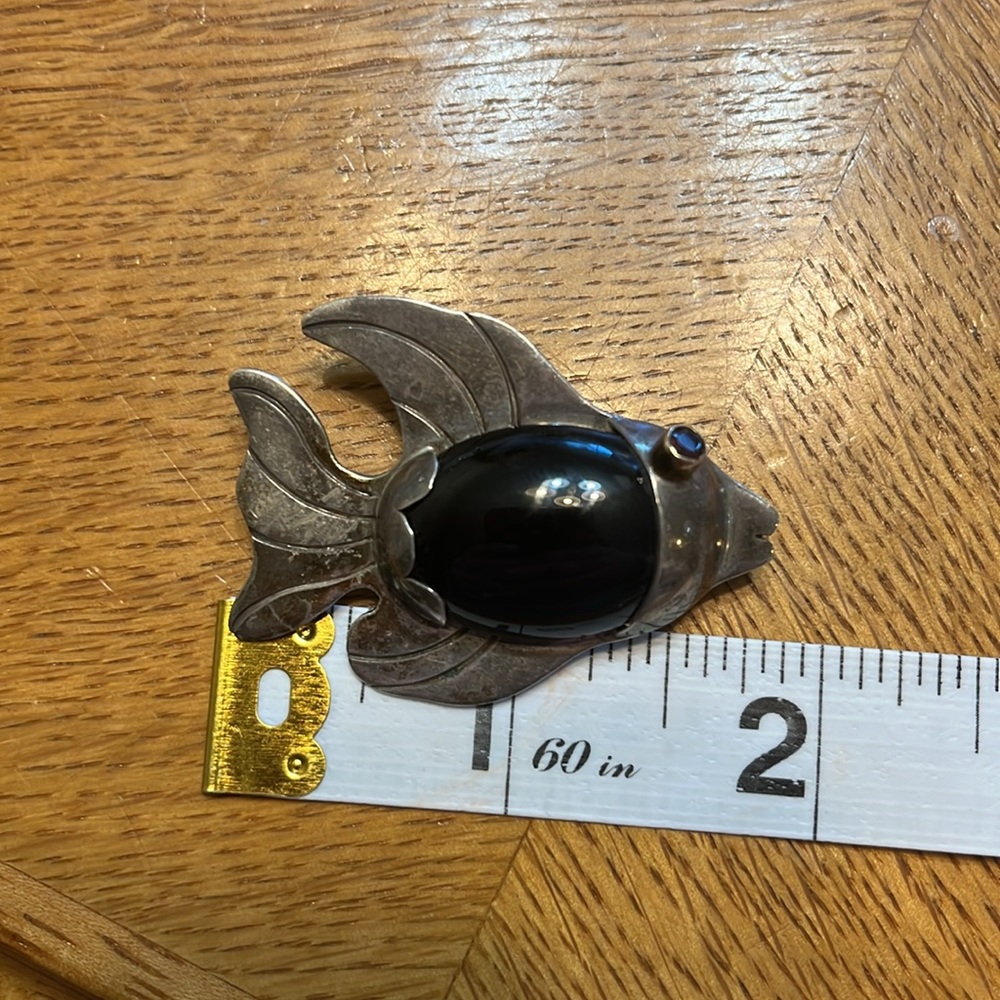 Vintage Nilsson Sterling 14K Gold Onyx Fish Brooch/Pendant - Picture 5 of 5